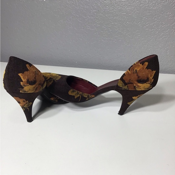 VTG PRADA Women’s Corduroy Floral Print Heels Size 37 Made In Italy - Picture 11 of 14